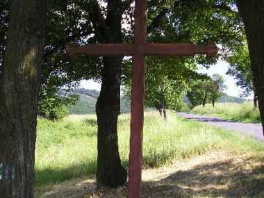 Skryje - Dřevěný kříž u silnice